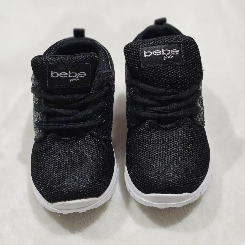 Bebe Girl ✦ Black Glitter Lace-Up Sneakers ✦ Textured Playground Style Toddler 9